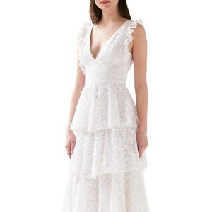 Monique L’Huillier Ruffle Tiered Evening Gown